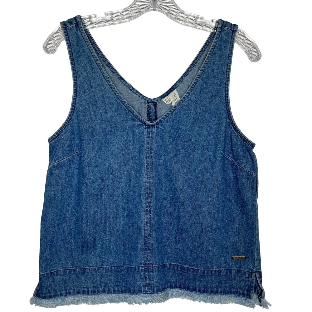 Element Eden Women's Denim Sleeveless Top w/ Frayed Hemline and Back Slit Size M